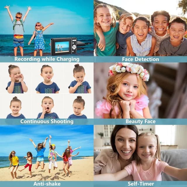 Digitalkamera med 48 MP, HD 1080p, 16x zoom, hukommelseskort Sort