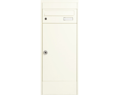 MEFA pakketbrievenbus, gepoedercoat staal, BxHxD 410/1025/325 mm, Mana 482, zuiver wit RAL 9010, zijdemat, toegang aan de voorzijde, 2 compartimenten met naamplaatje