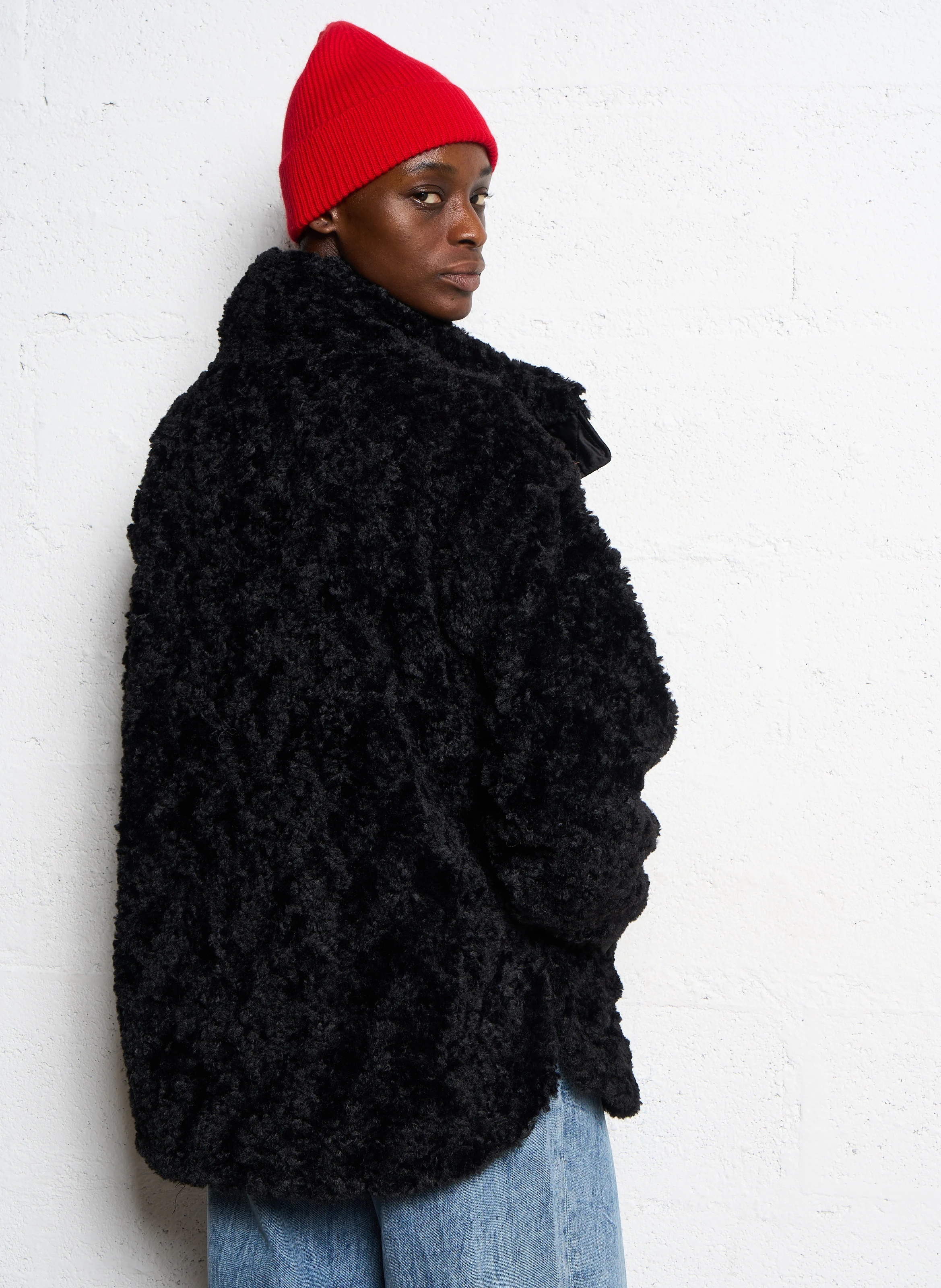 Manteau droit en sherpa | Noir