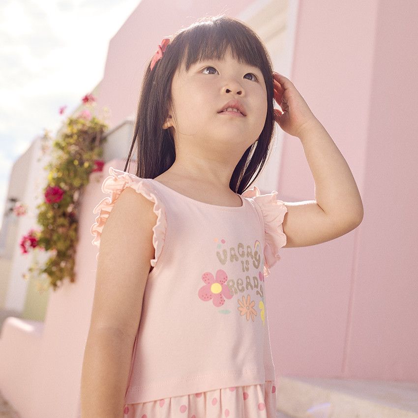 Robe manches courtes volantées effet 2 en 1 pour bébé fille - Rose