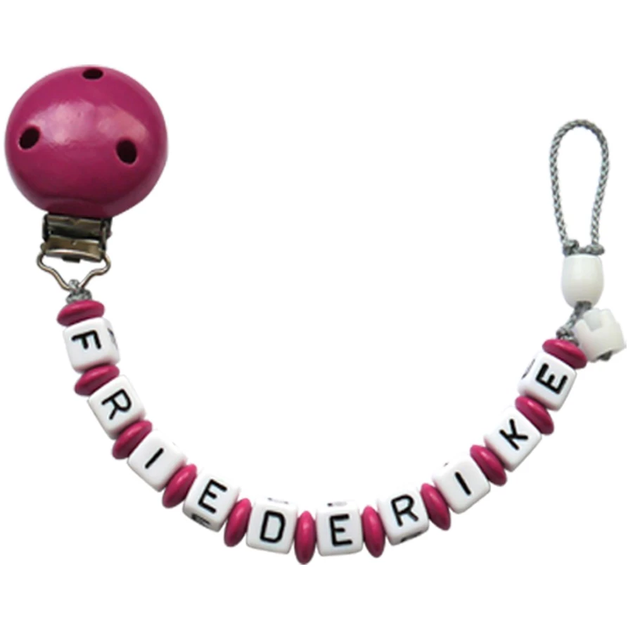 Schnullireich Schnullerkette mit Namen bis 10 Buchstaben Lange Namen Pink