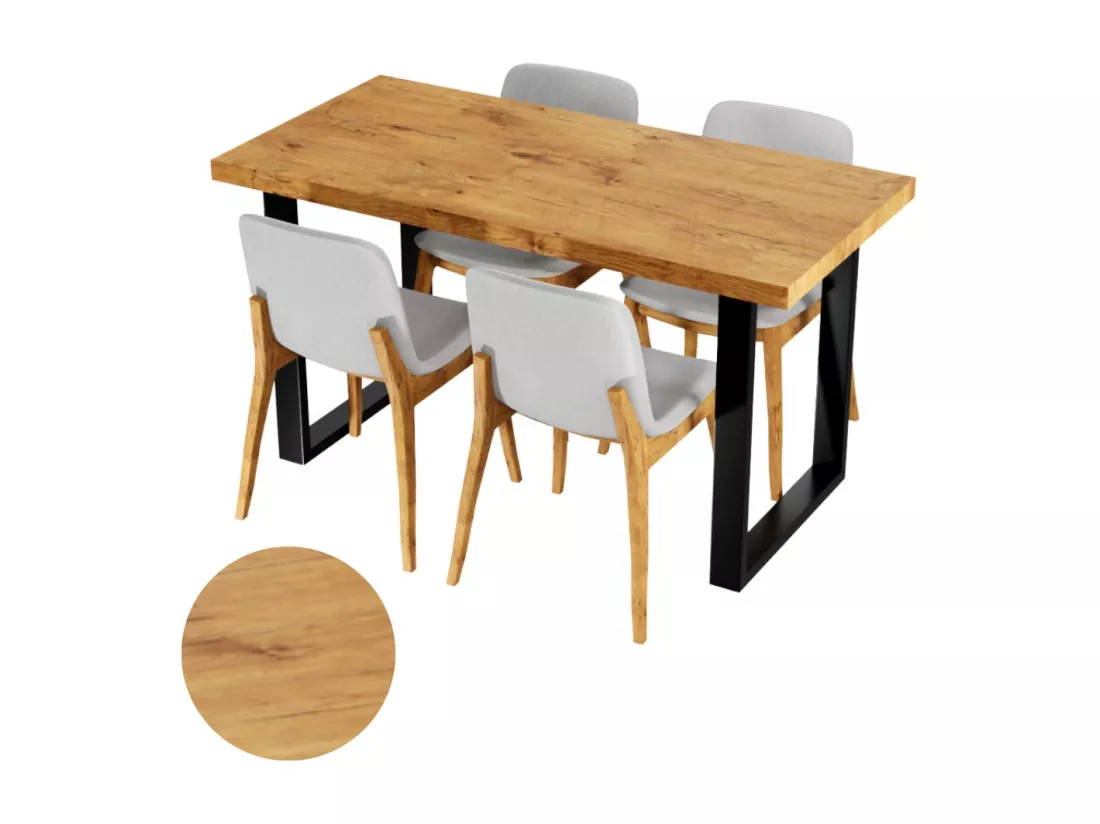 Table de cuisine pour salle à manger Loft en chêne Lancelot avec pieds noirs