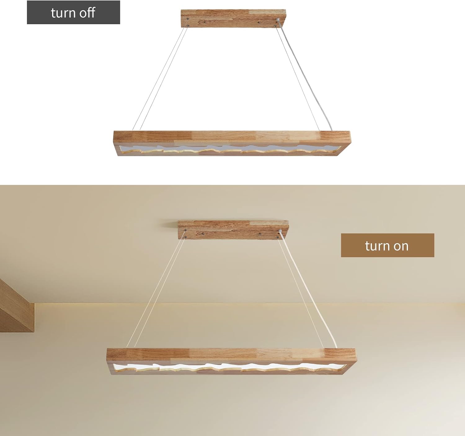 LED-Hängeleuchte aus Holz, dimmbare rustikale Holz-Hängelampe für Esstisch, Höhenverstellbare Deckenleuchte,40W,100cm