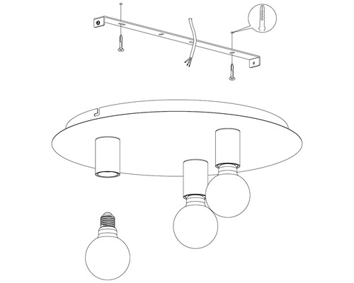 3-lichts plafondlamp Ø 45cm Passano zwart