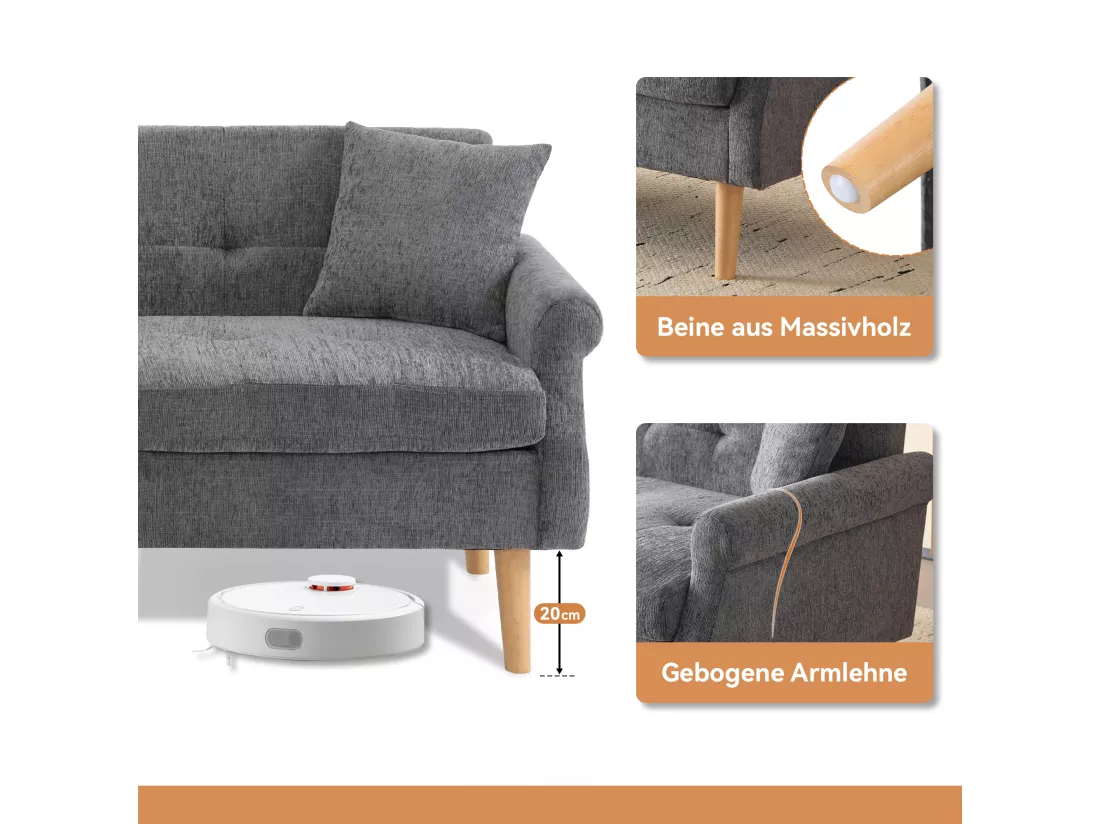 Haobosic - Canapé Moderne en Tissu Chenille, 2 Places, Design Ergonomique avec Accoudoirs Élégants, Pieds en Bois Massif, Confort Extra