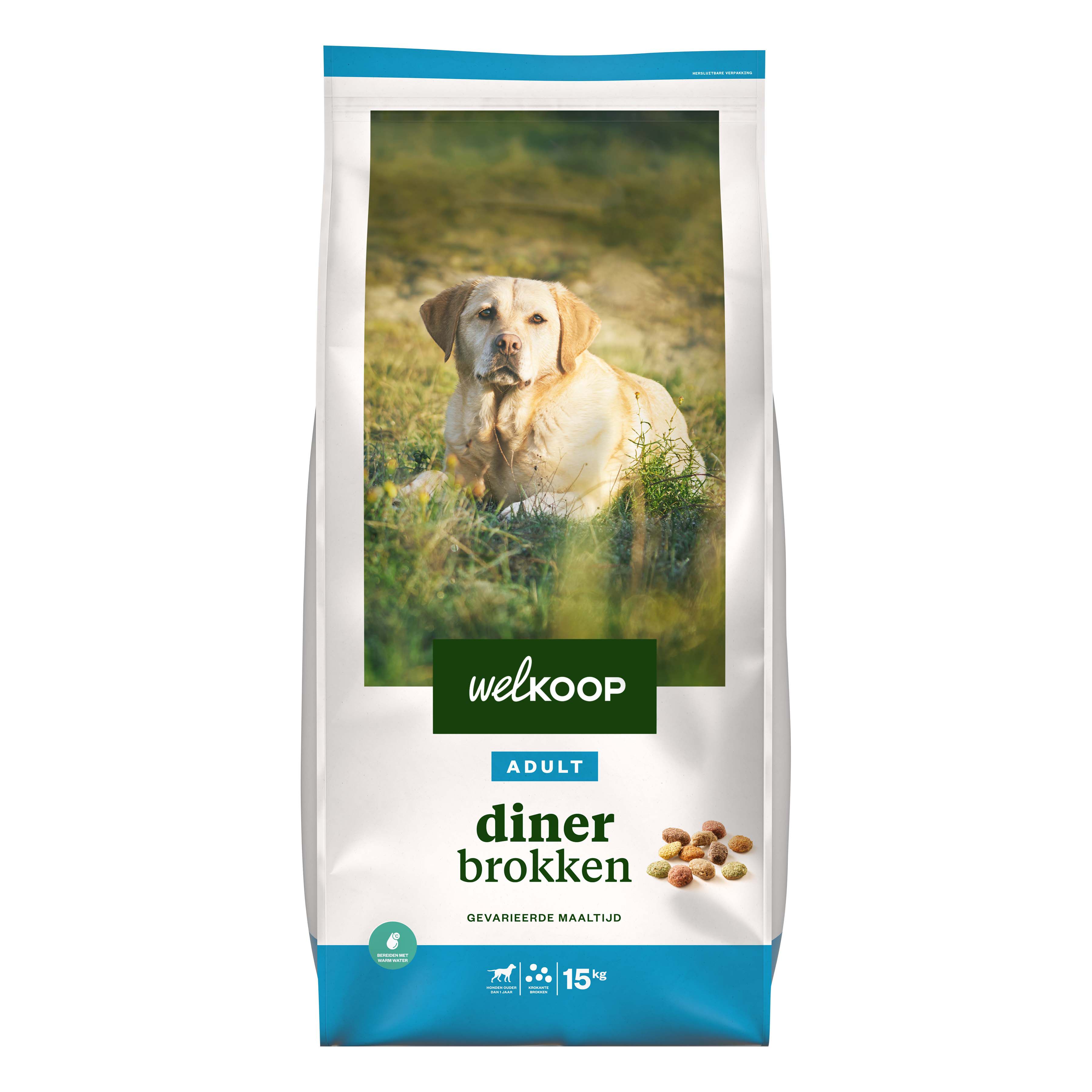 Welkoop Adult Diner brokken - Hondenvoer - 15 Kilogram - rund, gevogelte