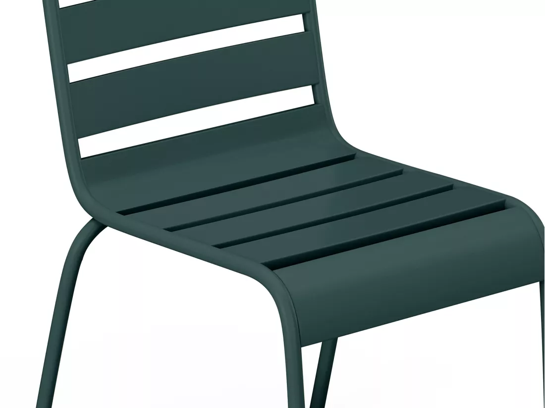 Salle à manger de jardin en métal - une table L.160 cm et 4 chaises empilables - Vert sapin - MIRMANDE de MYLIA