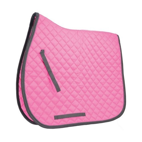 Protetor de sela profissional para cavalos, com detalhes em rosa e preto.