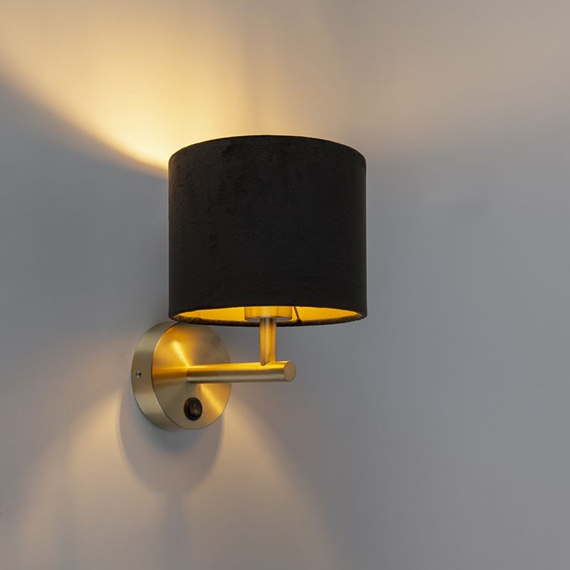 Klassieke wandlamp goud met zwarte velours kap - Combi