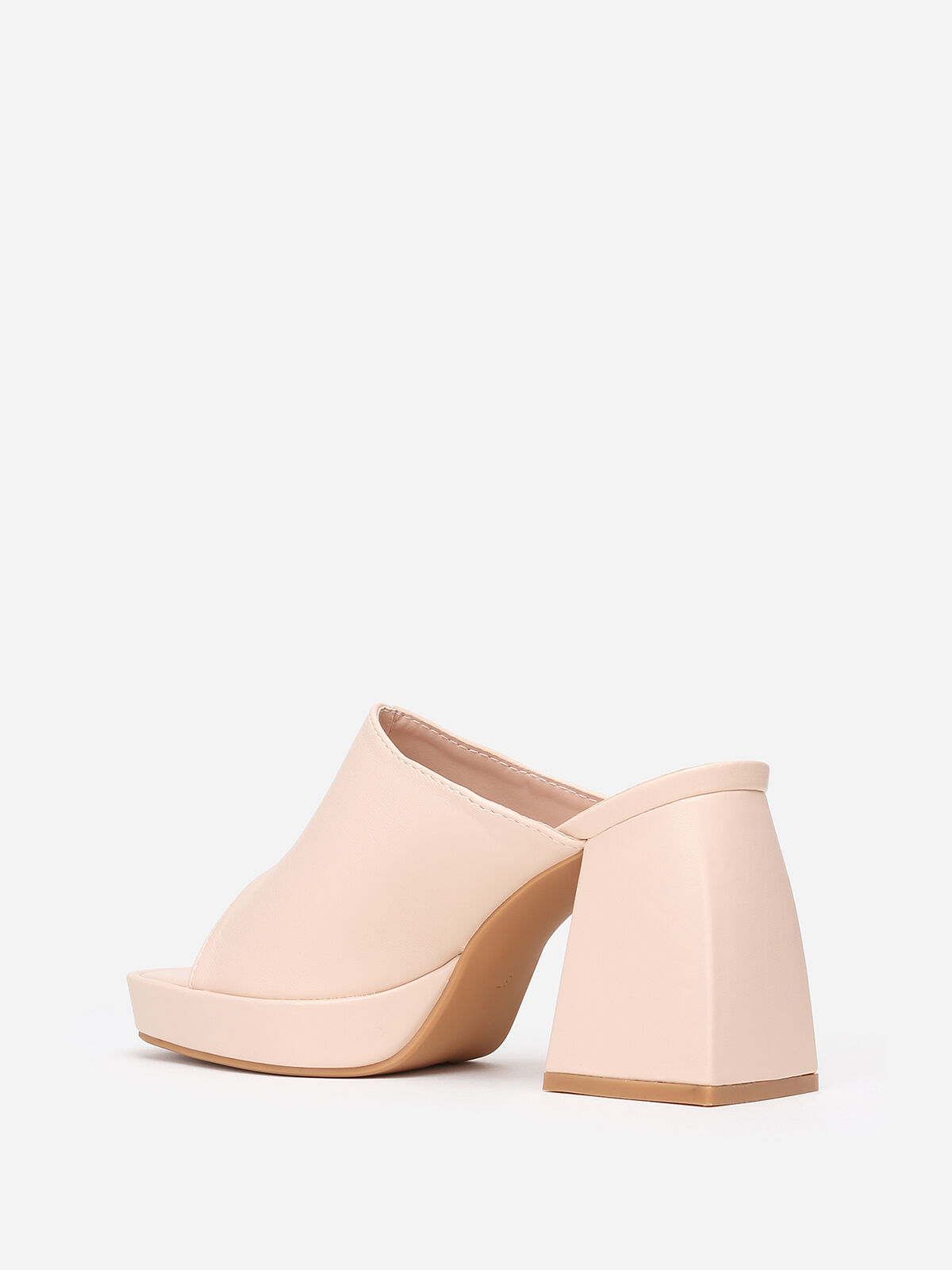 Mules plateformes à talon trapèze- Beige