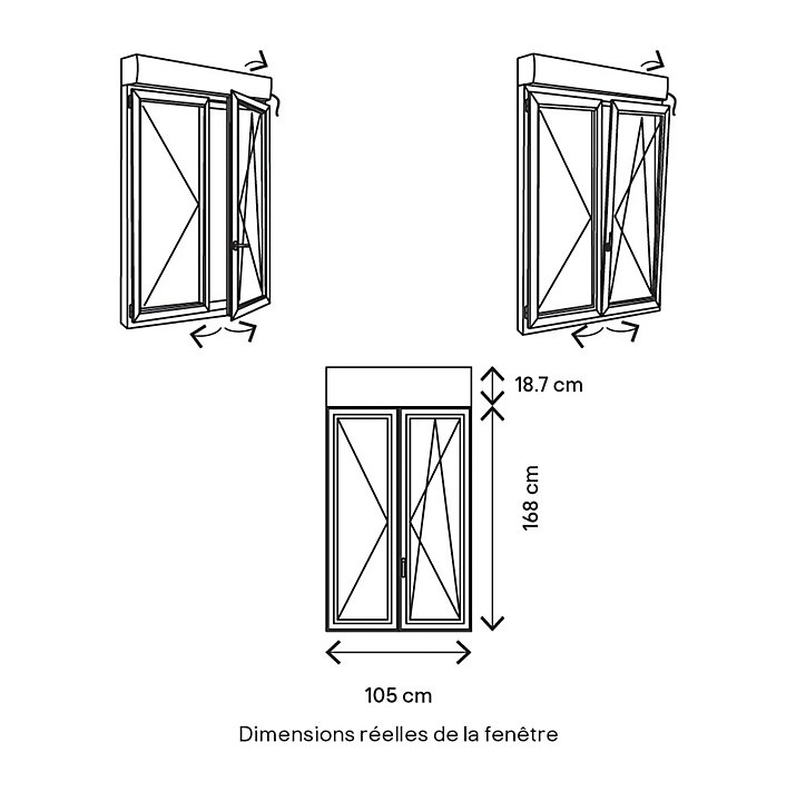 Fenêtre PVC 2 vantaux oscillo-battant + volet roulant électrique GoodHome blanc - l.100 x h.165 cm
