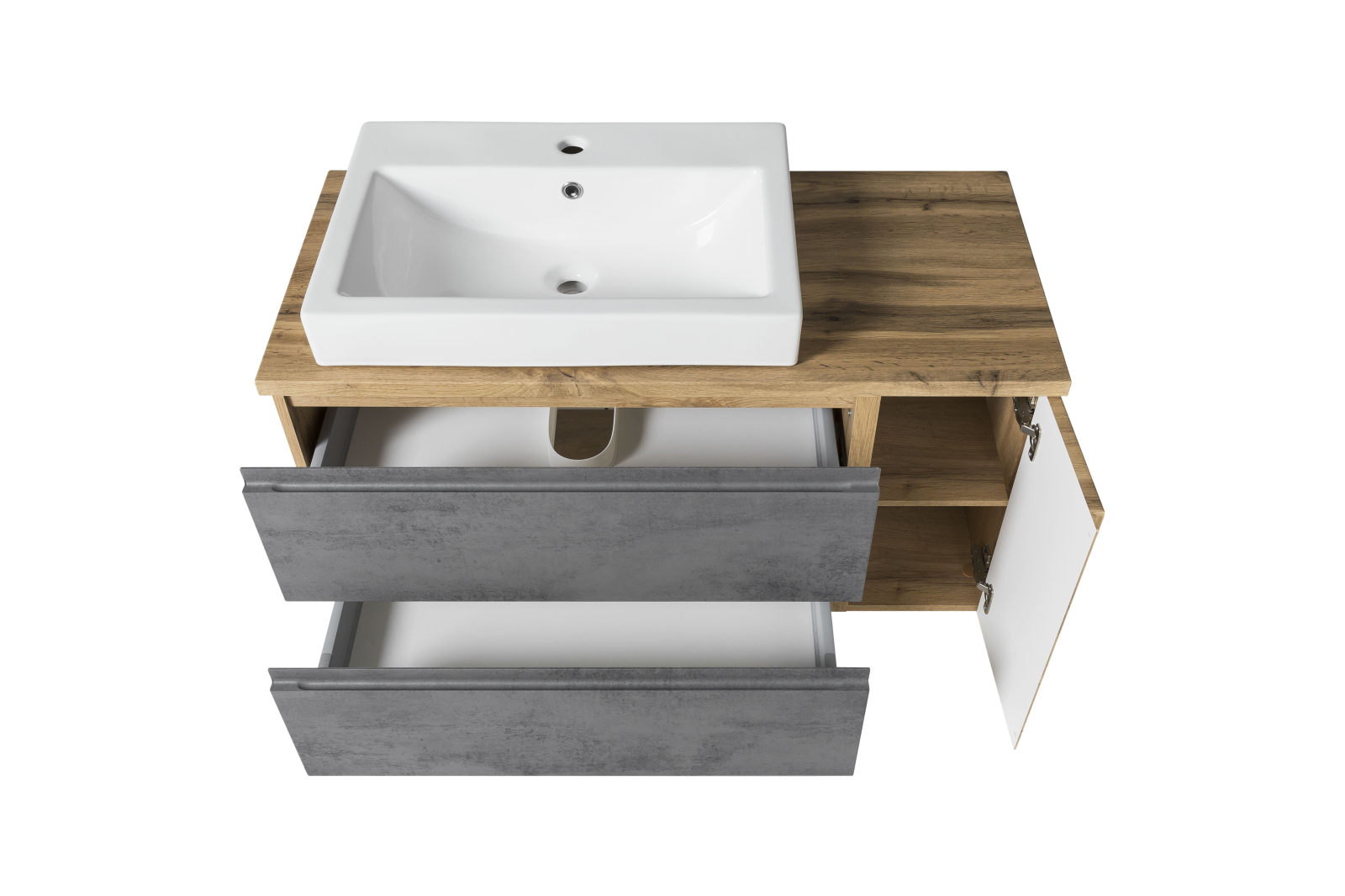 Waschtisch - Wotaneiche - Oxid Beton - Keramikbecken links - 80 cm