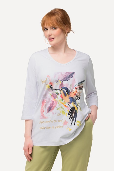 Shirt, Vogel, A-Linie, V-Ausschnitt, 3/4-Arm