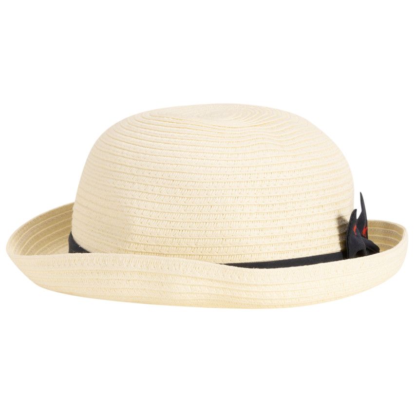 Chapeau melon avec galon papillons à nœud pour bébé fille - Ecru