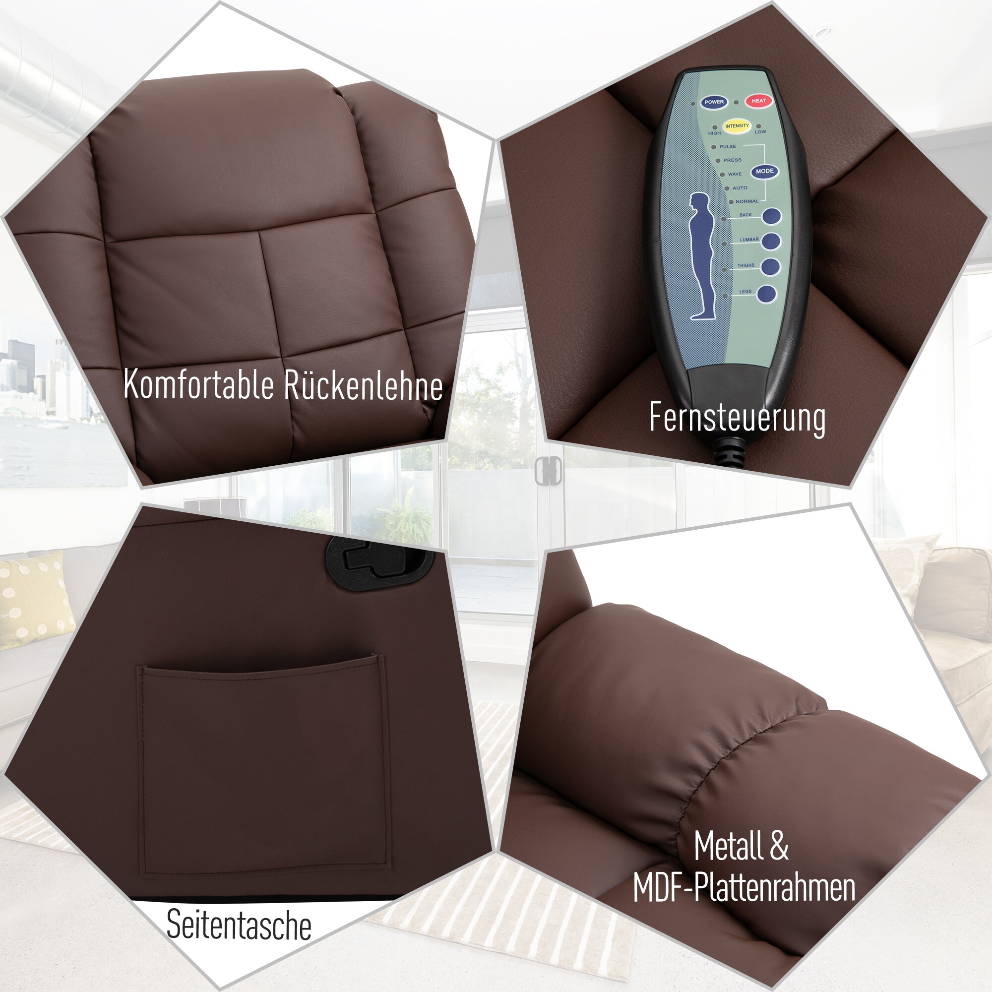 HOMCOM Massagesessel mit Liegefunktion und Fernbedienung 94B x 99T x 99H cm