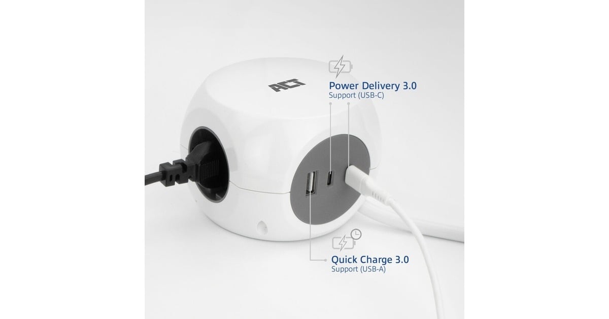 ACT ConnectivityStekkerdoos kubus met 3 stopcontacten, 30W Power Delivery USB-C/A poorten, kabellengte 1,5m stekkerdoos  (Wit, Type E)