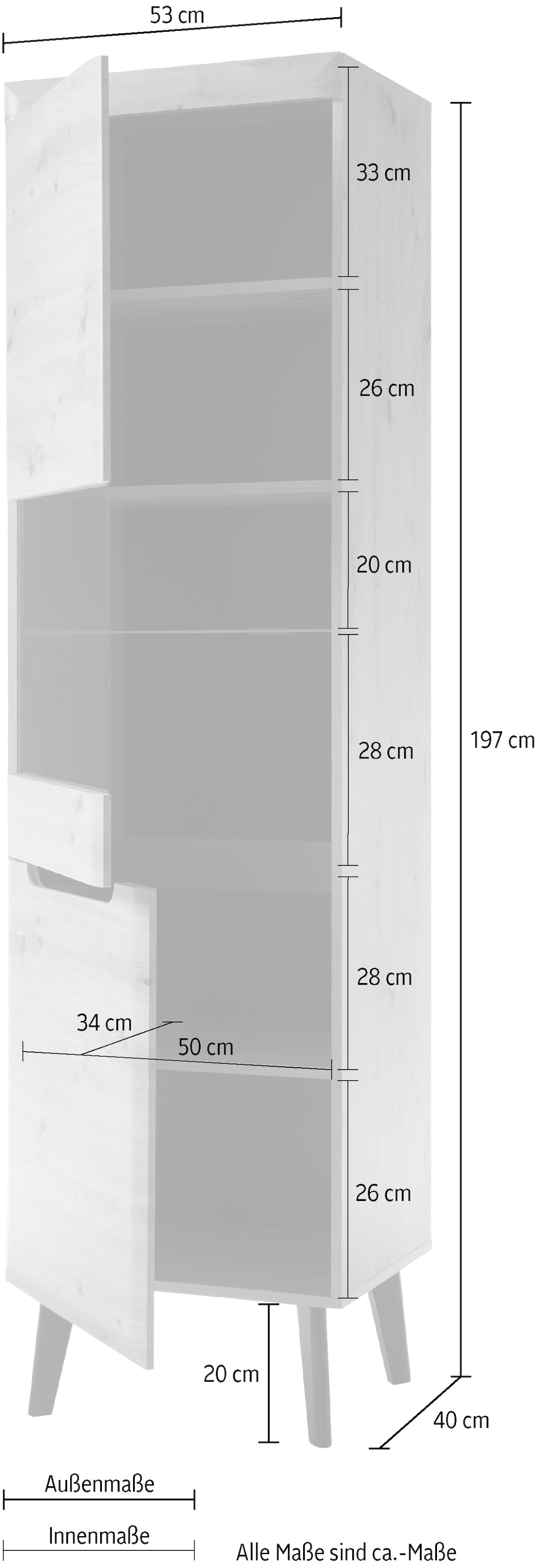 INOSIGN Vitrine »Torge, Hochschrank, Glasvitrine, Standvitrine, Vitrinenschrank« 1 Stk. tlg. in drei verschiedenen Farben verfügbar, Glastür & -boden, 53 cm breit
