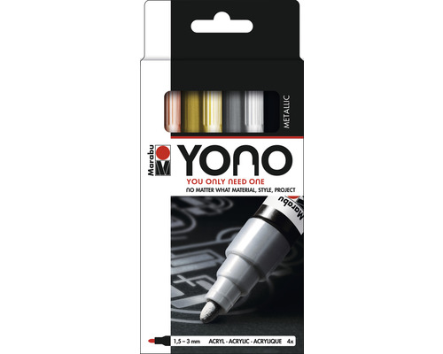 Marabu Yono Markeerset Metaal, 4 x 1,5-3 mm