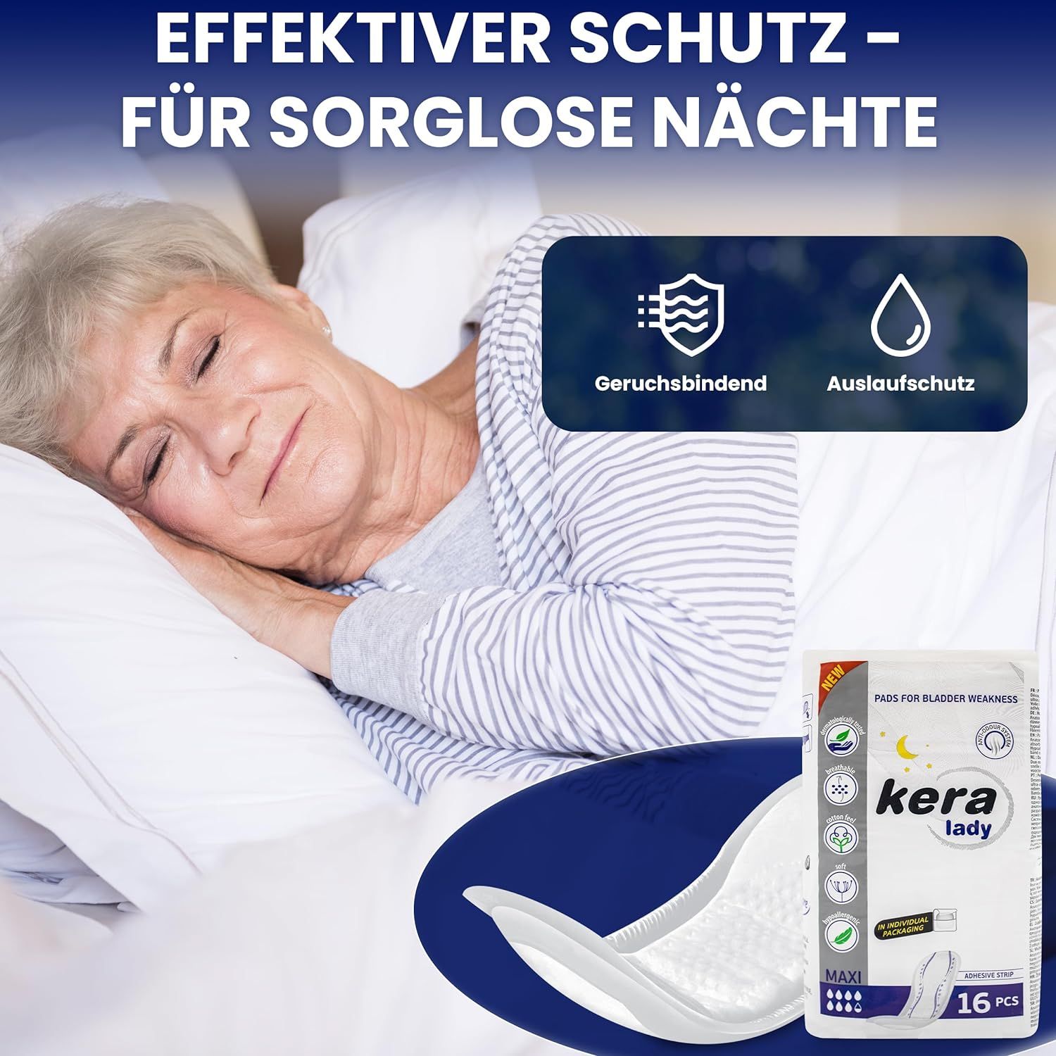 KERA® Inkontinenzeinlagen für Damen extra saugstarke Hygieneeinlagen für die Nacht
