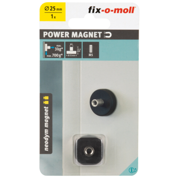 Magneet Neodymium met schroefdraad en busje rubber 25mm