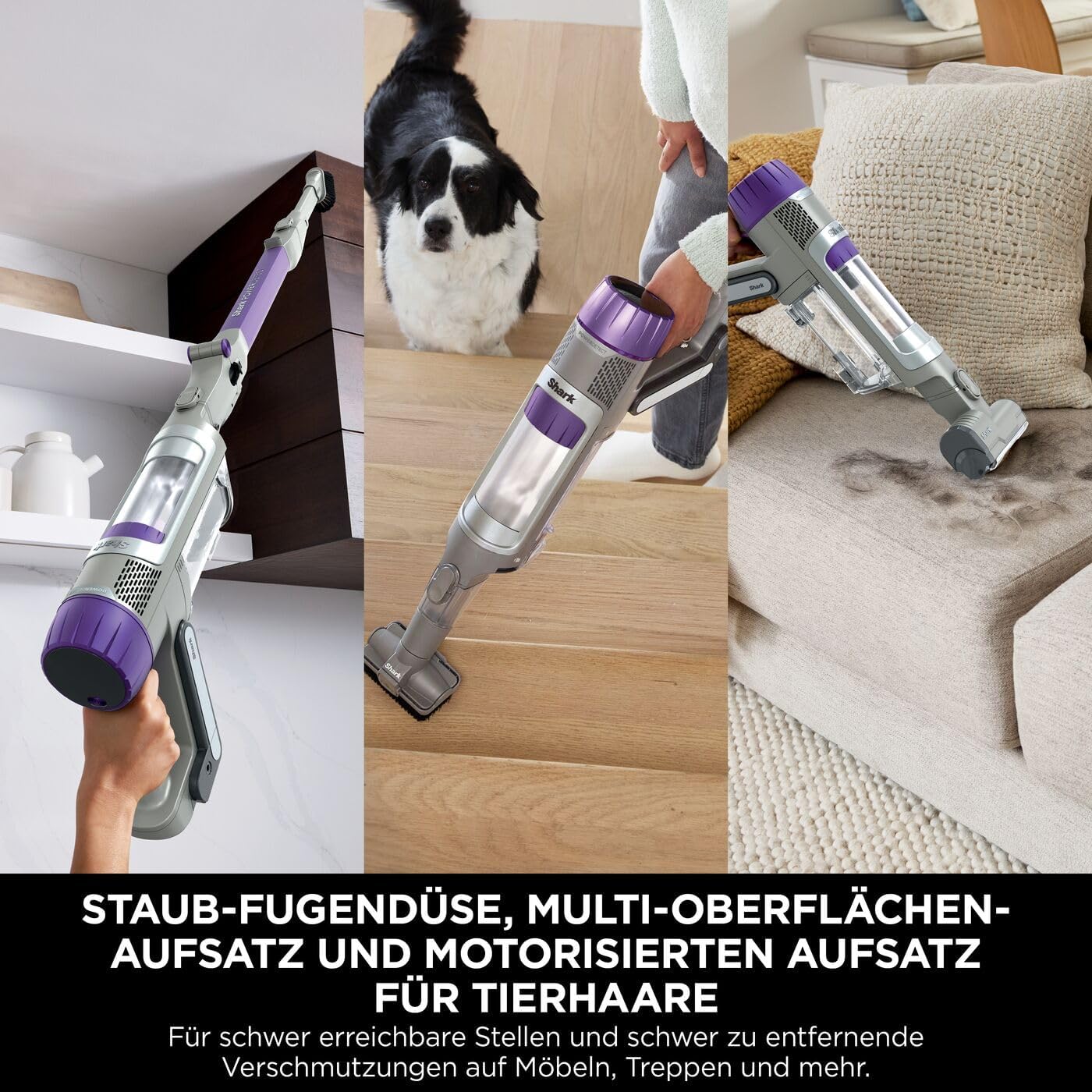 Shark PowerDetect Akku-Staubsauger, bis 70 Min., kabellos, für Tierhaare, Allergiker, Teppich und Hartböden, mit Knickgelenk-Rohr, grau, IP1251EUT