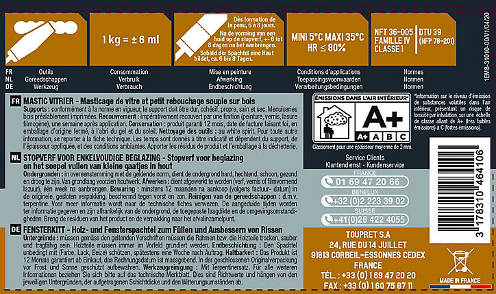 Mastic vitrier marron Toupret pot 1 kg