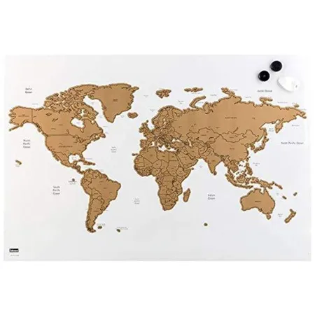 Idena Magnettafel World Map in Weiß mit goldener Weltkarte zum Freirubbeln