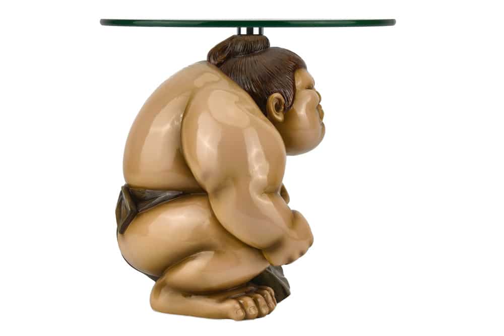 Runder Beistelltisch SUMO 30cm natur beige Skulptur handmade