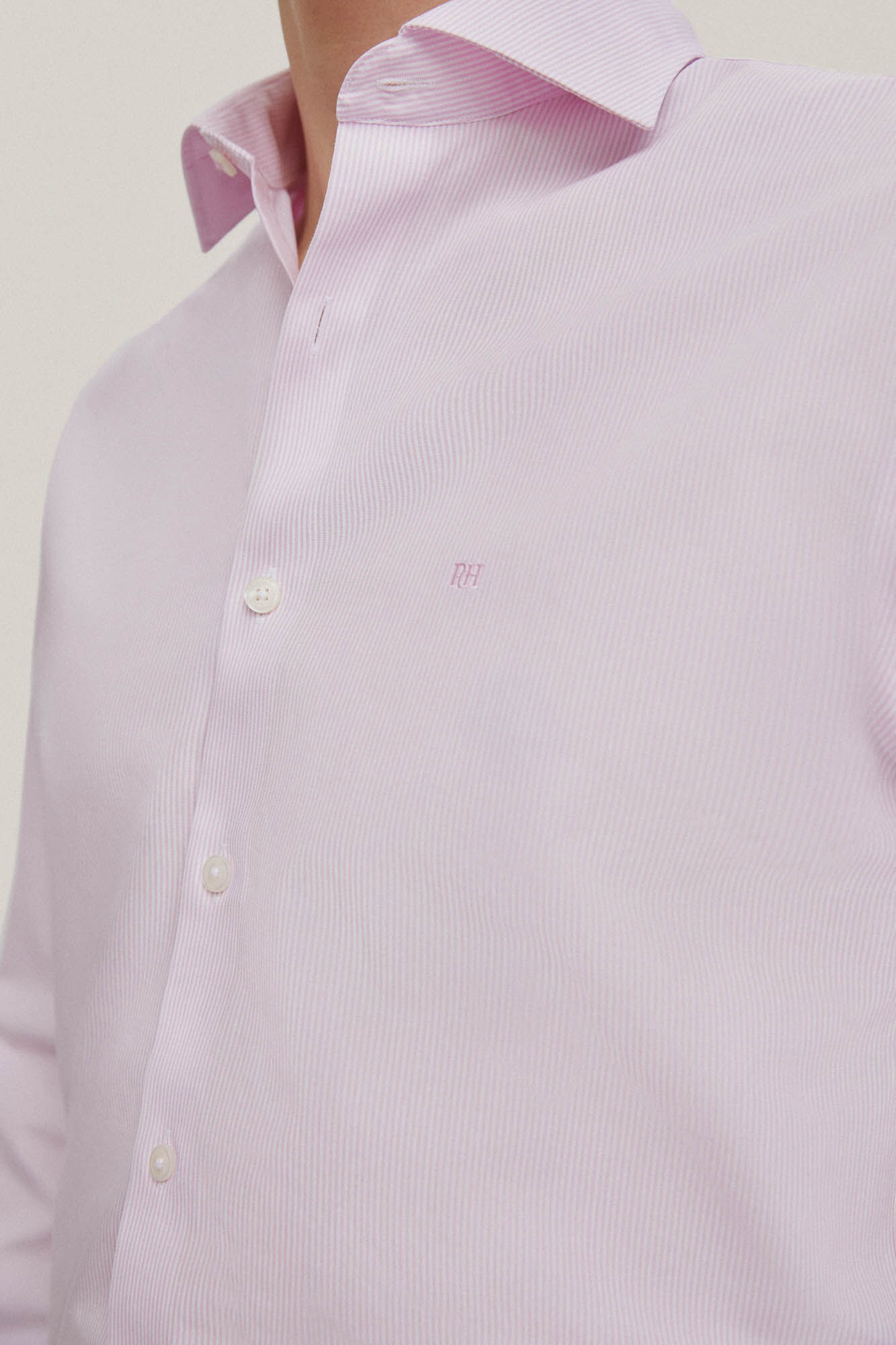 Camisa social listrada fina que não precisa passar + antimanchas - Rosa