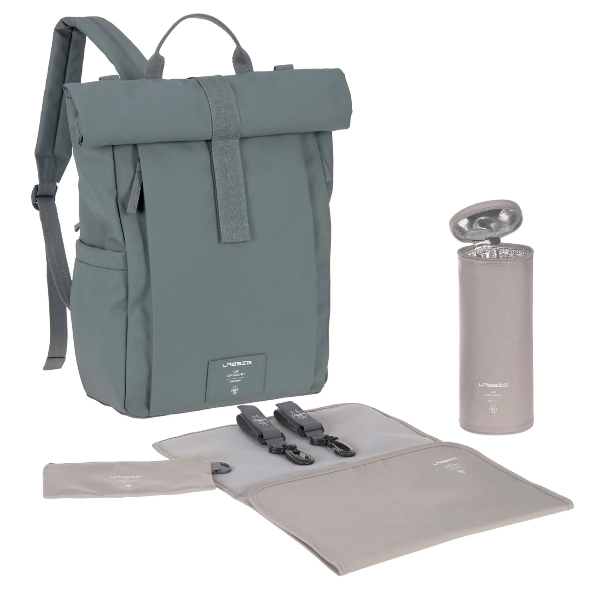 Lassig Sac à Couches à Dos Rolltop - Anthracite