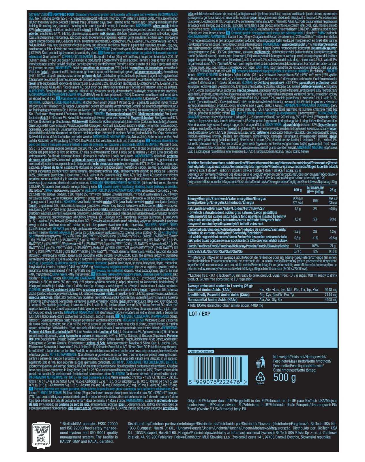 Biotech USA Iso Whey Zero 500g