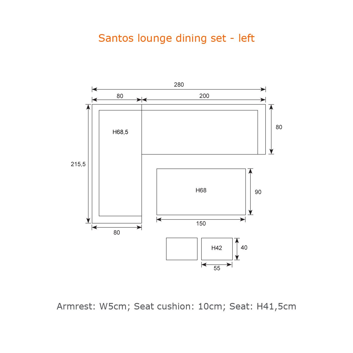 Santos lounge-diningset-5-dlg-links-acacia white wash-grijs