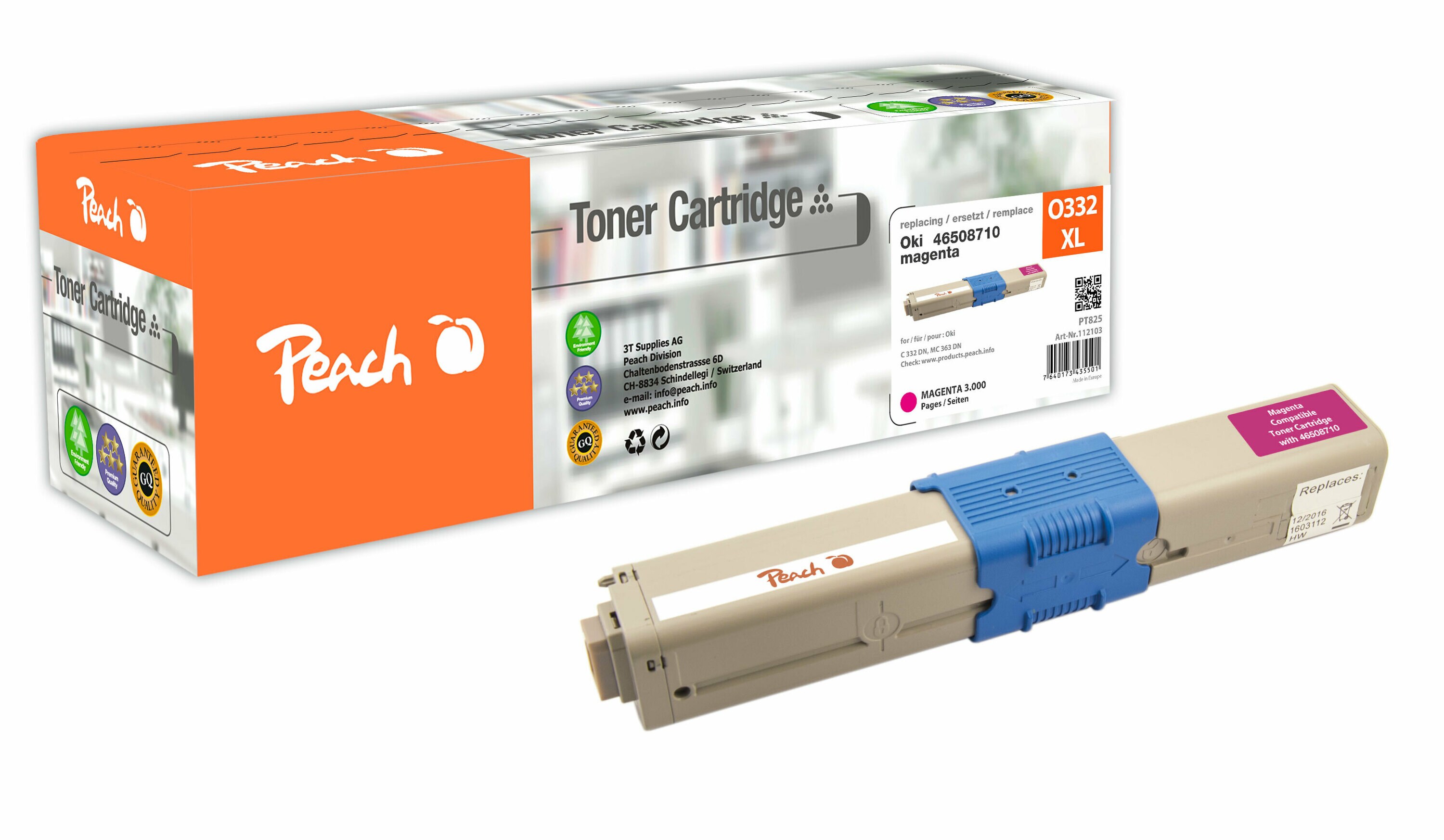 Peach O4650-87 Toner XL ma ersetzt OKI 46508710 für z.B. OKI C 332 DN, OKI MC 363 DN, OKI MC 363 N, OKI MC 363 DNW, OKI C 332 DNw (wiederaufbereitet)