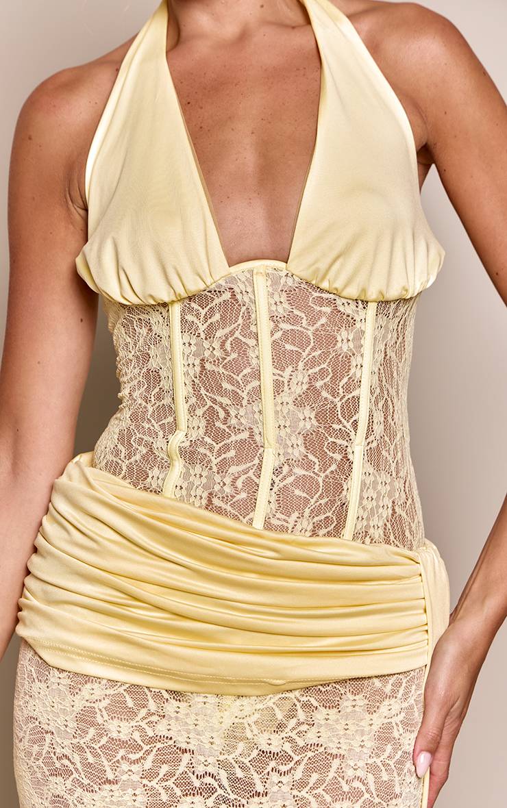 Jaune Jupe Longue Co-ord En Dentelle Avec Taille Froncée