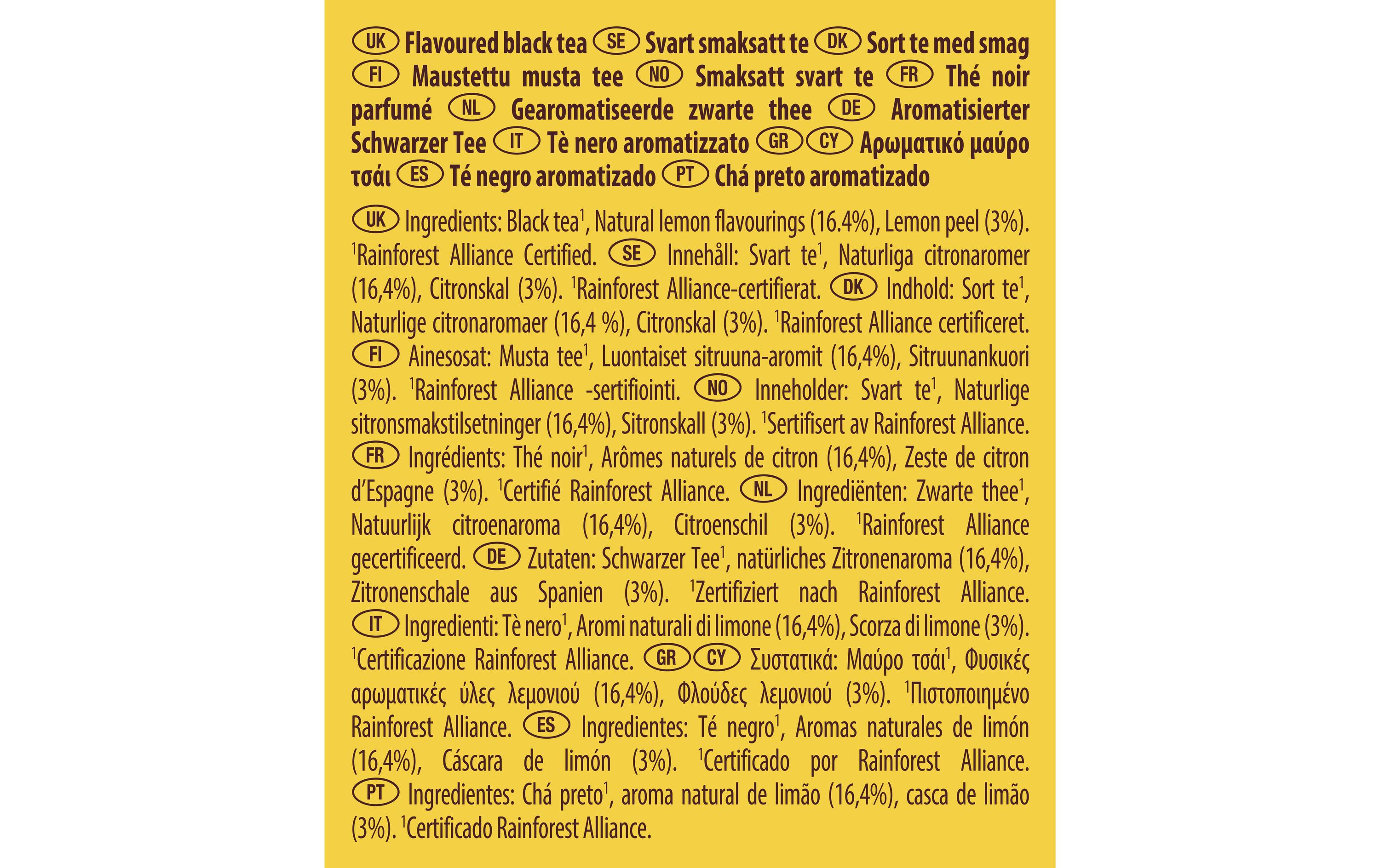 Teebeutel Schwarztee Lemon 20 StückTee mit Zitrone aus Spanien