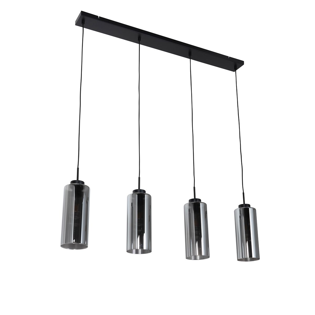 Art Deco hanglamp zwart met smoke glas 4-lichts - Laura