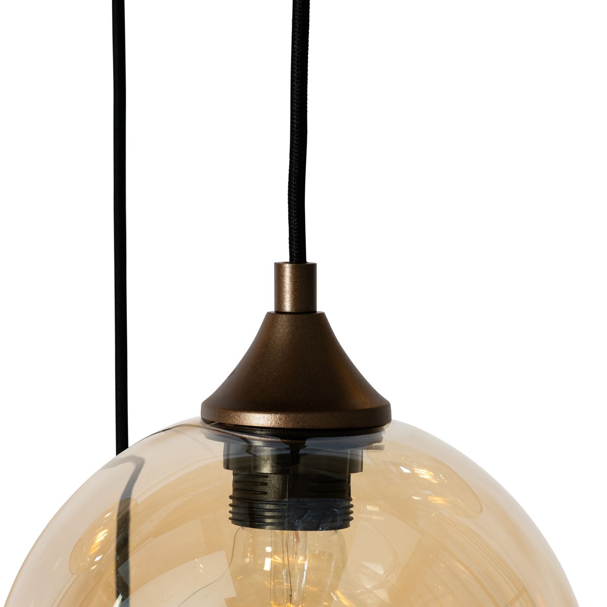 Art Deco hanglamp donkerbrons met amber glas ovaal 8-lichts - Sandra
