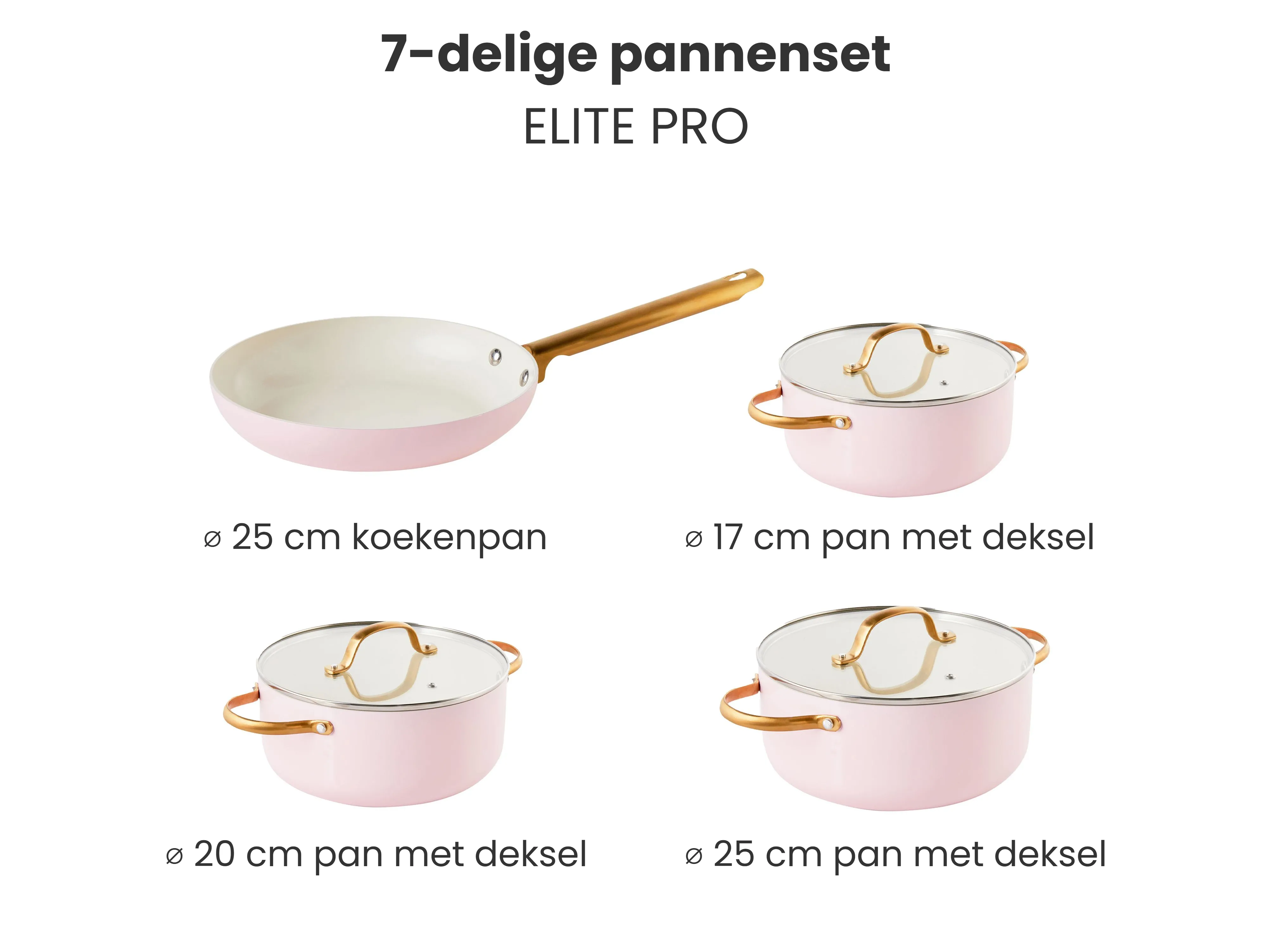 7-delige pannenset ELITE PRO Pastelroze