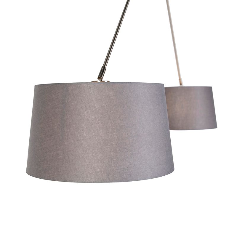 Hanglamp zwart met linnen kappen donkergrijs 35 cm 2-lichts - Blitz