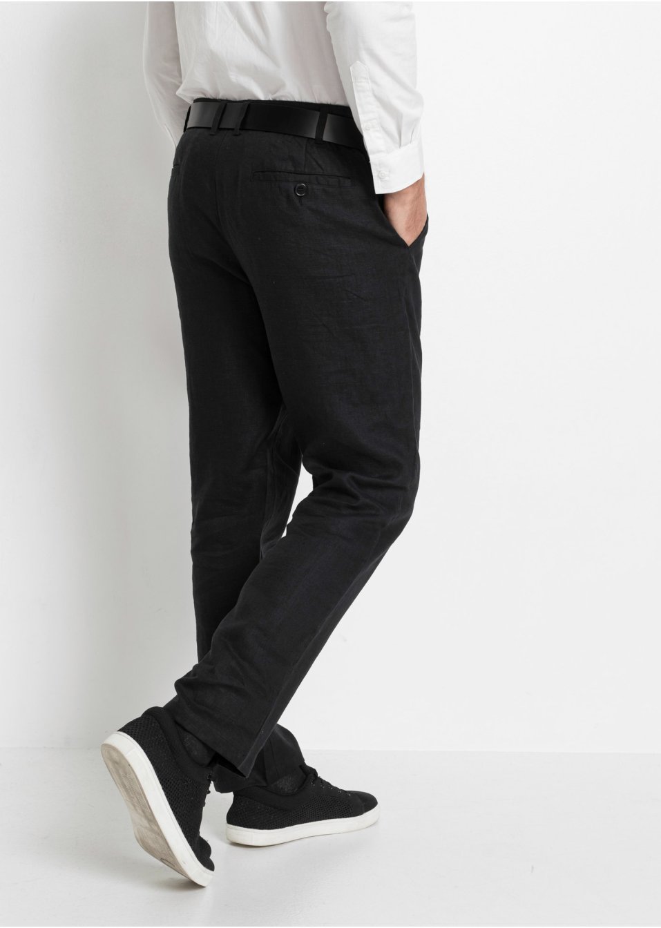 Pantalon chino en lin avec taille confortable Regular Fit, Straight