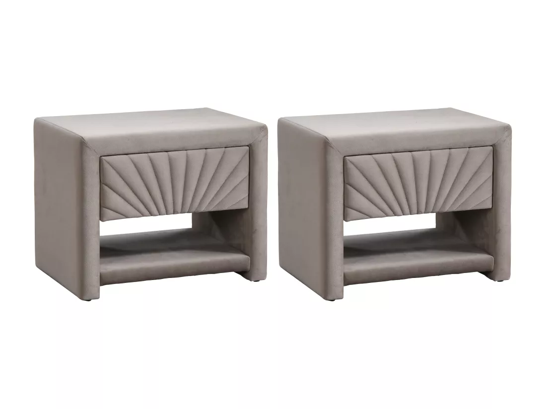 Lot de 2 tables de chevet - 1 tiroir et 1 niche - Velours - Beige - ULAMI