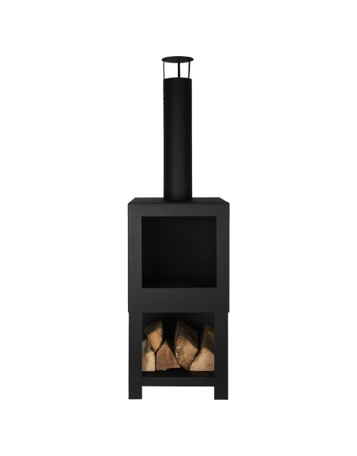 Esschert's Garden Terraskachel Met Houtopslag - Tuinhaarden - 38.4x38.4x136.3 cm Zwart