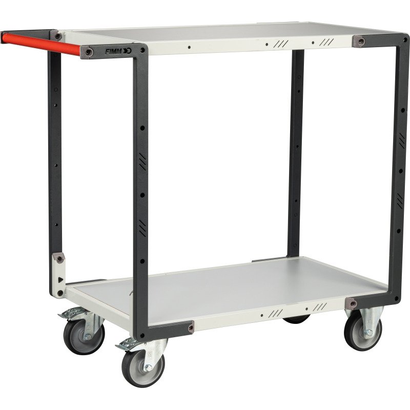 Servante Flatpack 2 plateaux mélaminé, 850 x 500 mm, roues TPE, 250 kg