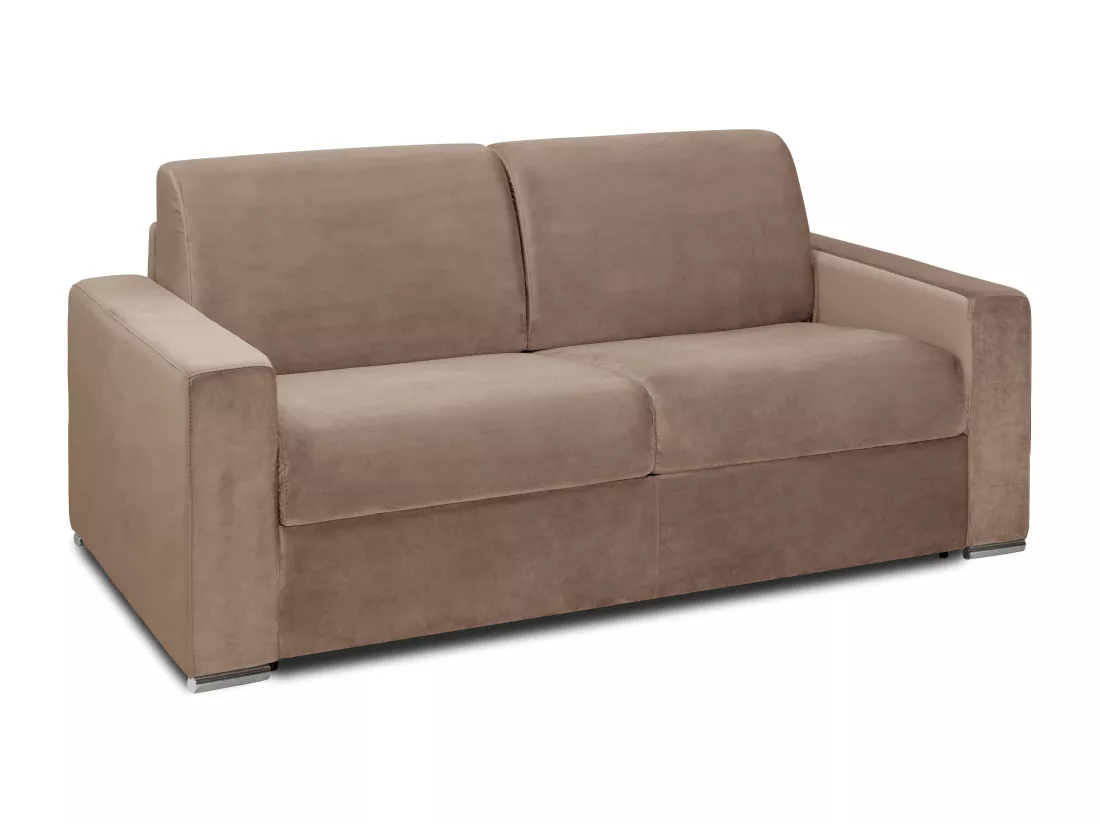 Canapé 4 places convertible express en velours beige - Couchage 160 cm - Matelas 14 cm CALITO