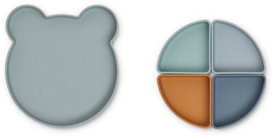 LIEWOOD Arne Delt Tallerken Silikon, Mr Bear Blue Fog Multi Mix