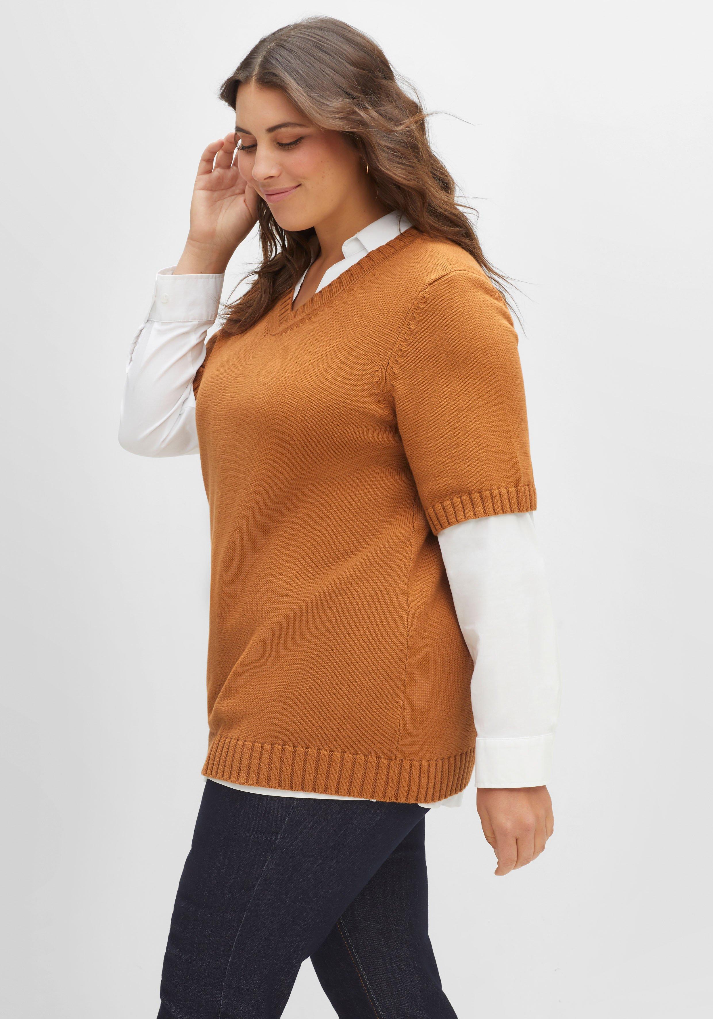 Kurzarmpullover mit V-Ausschnitt, aus Baumwolle
