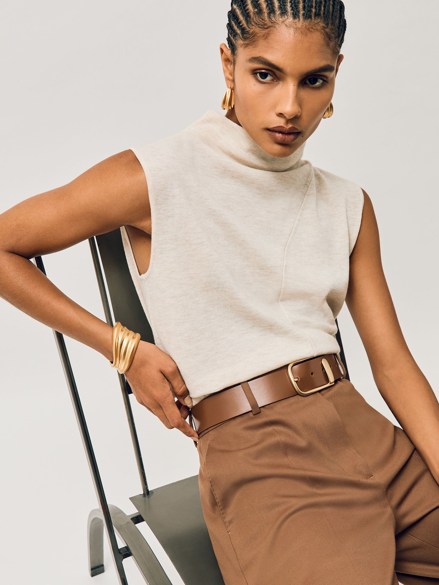 Lichtbruin - Reiss Iyla leren riem met halve gesp