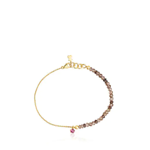 Pulseira Cool Joy Dourada com Quartzo Fumê e Rodolita