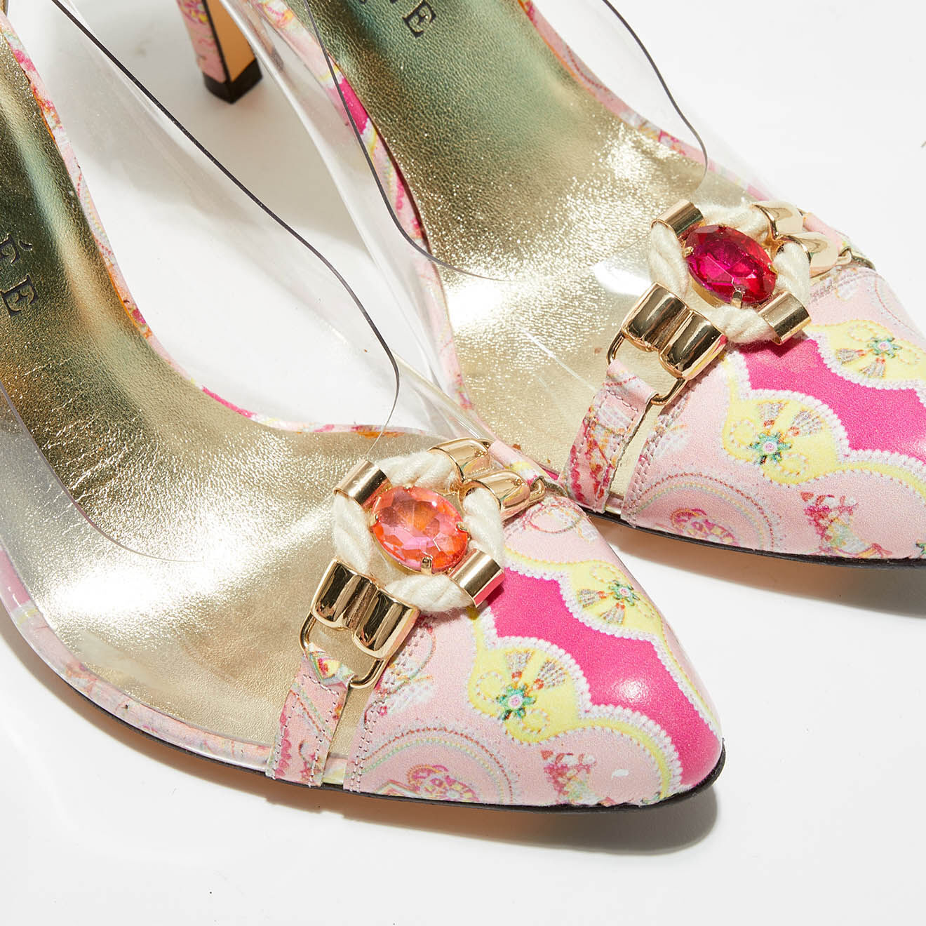 Azurée Cannes Escarpins en Cuir & Plexi Limoda roses - Talon 9.5 cm
