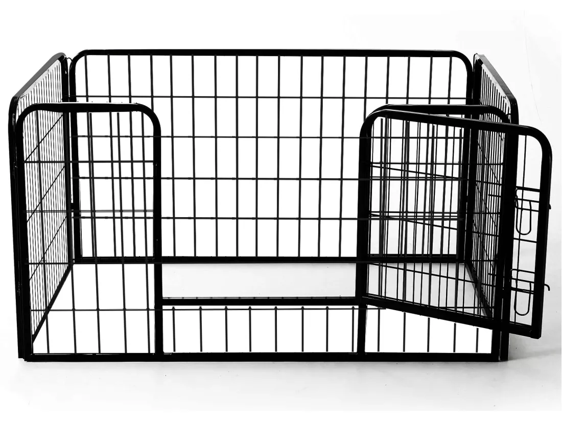 Luxe parc enclos acier 125L x 80l x 70H cm 4 panneaux et 1 porte pour chiens noir